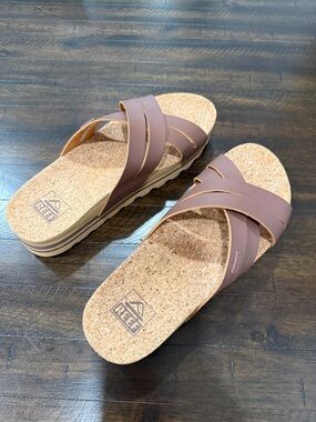 Reef Brown Cork Footbed Slide Sandals